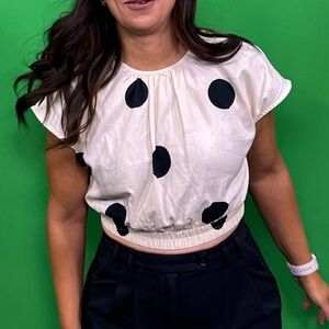 Short Sleeve Cinched Crop Top Future Collective Cream/Black Polka Dots S